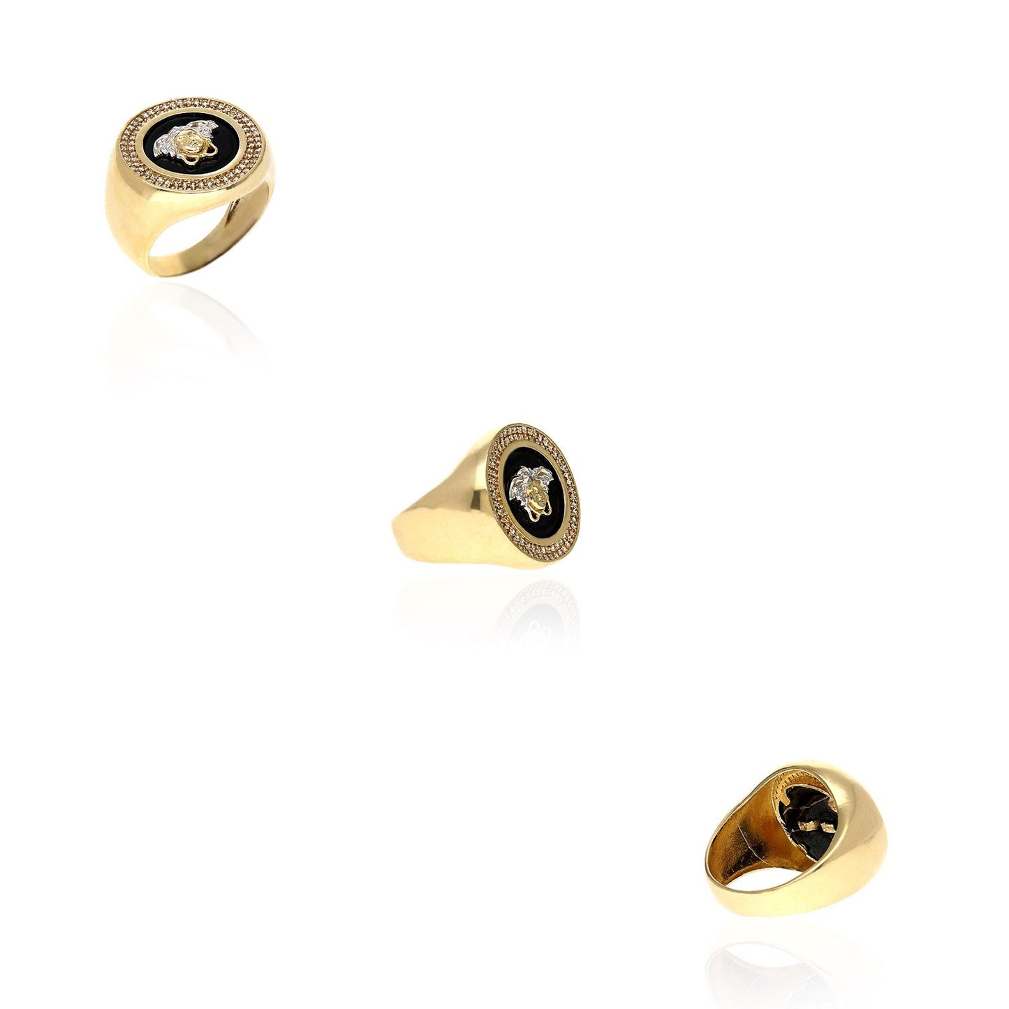 14K Yellow Gold Black Onyx 1Ct CZ Medusa Head Signet Ring Sz 8-12