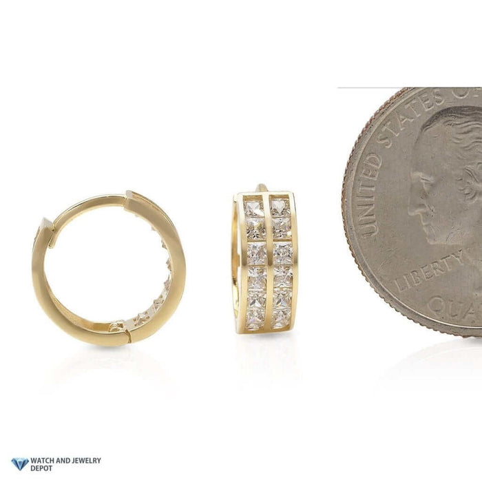 1.4Ct CZ 14K Yellow Gold 2-Row 0.5" Channel Huggie Hoop Earrings