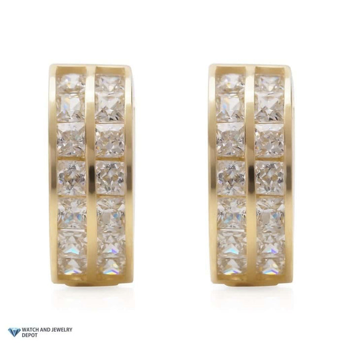 1.4Ct CZ 14K Yellow Gold 2-Row 0.5" Channel Huggie Hoop Earrings