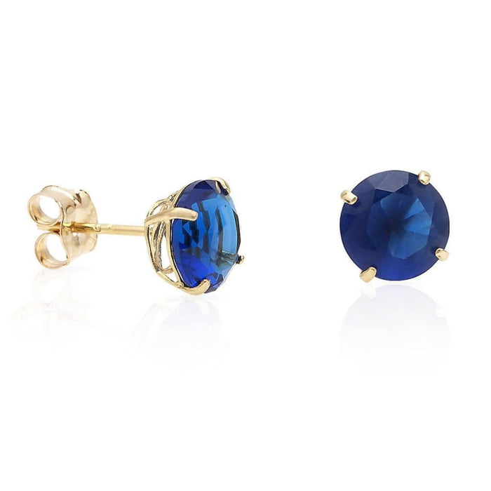 14K Gold Earrings 2Ct Round Simulated Sapphire Birthstone September Stud Yellow
