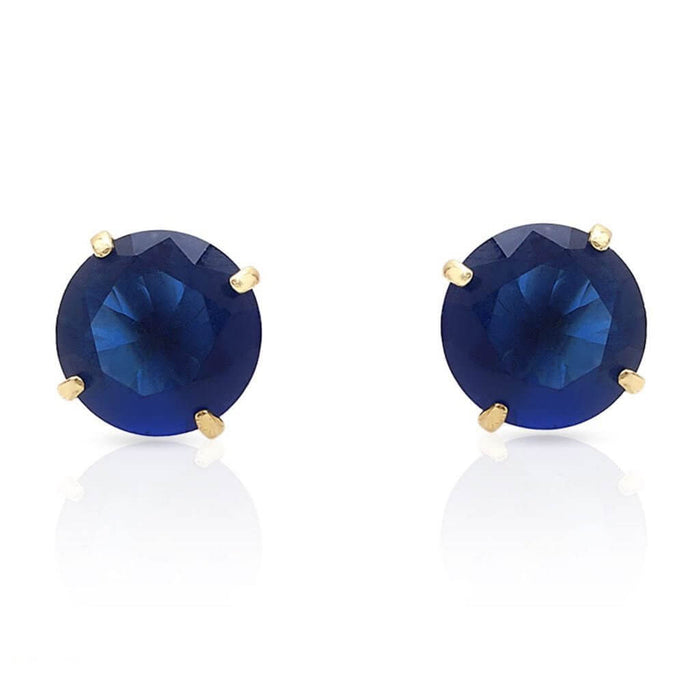 14K Gold Earrings 2Ct Round Simulated Sapphire Birthstone September Stud Yellow