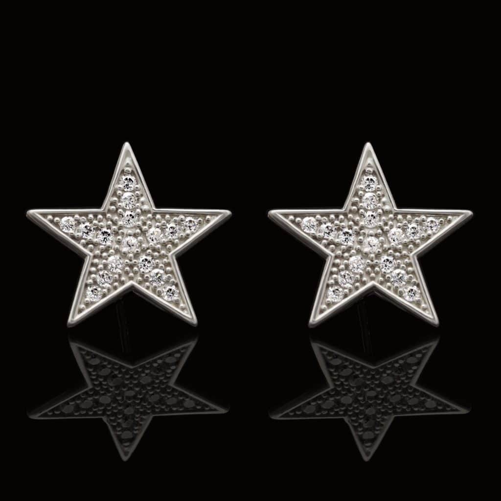 14K Yellow White Gold CZ Star Stud Earrings