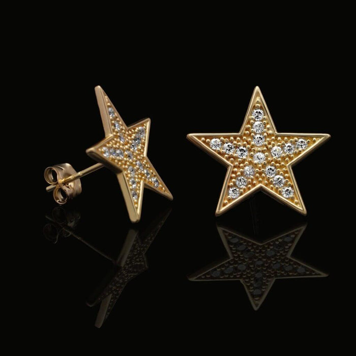14K Yellow White Gold CZ Star Stud Earrings
