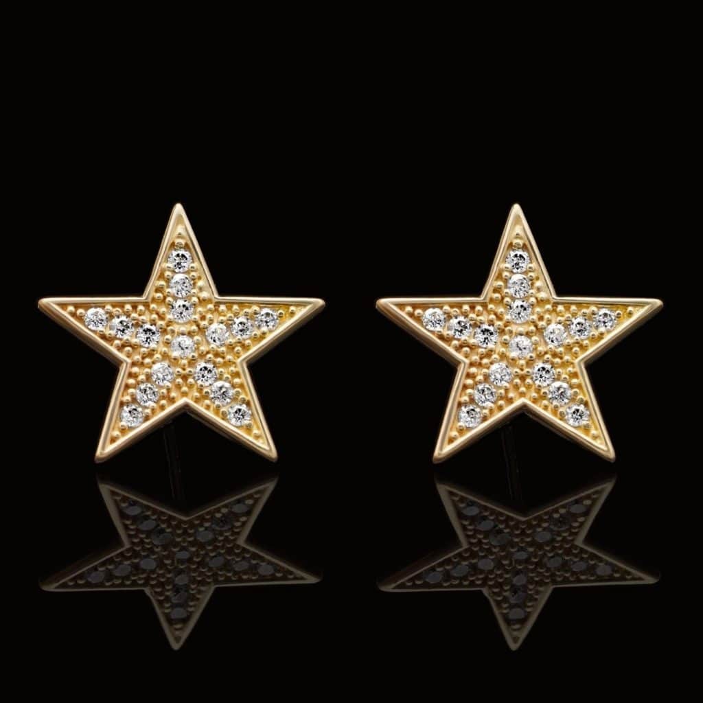 14K Yellow White Gold CZ Star Stud Earrings