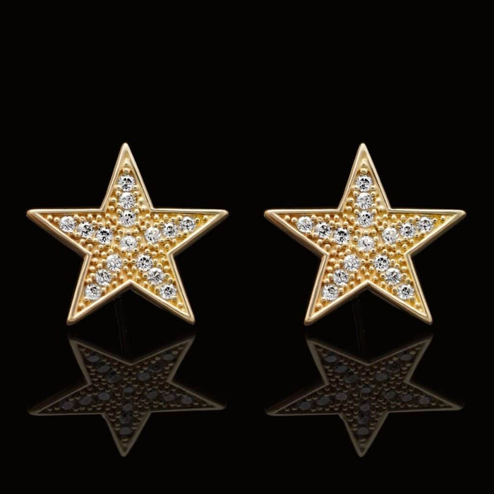 14K Yellow White Gold CZ Star Stud Earrings