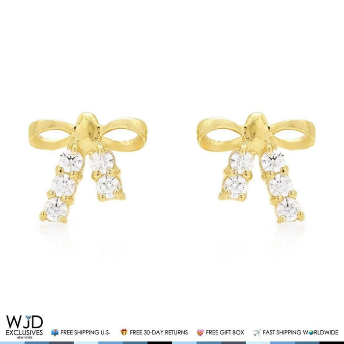 14K Yellow Gold 0.20Ct CZ Bow-Tie Stud Earrings 7mm