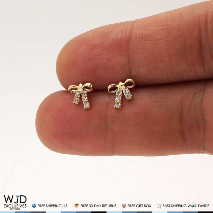 14K Yellow Gold 0.20Ct CZ Bow-Tie Stud Earrings 7mm