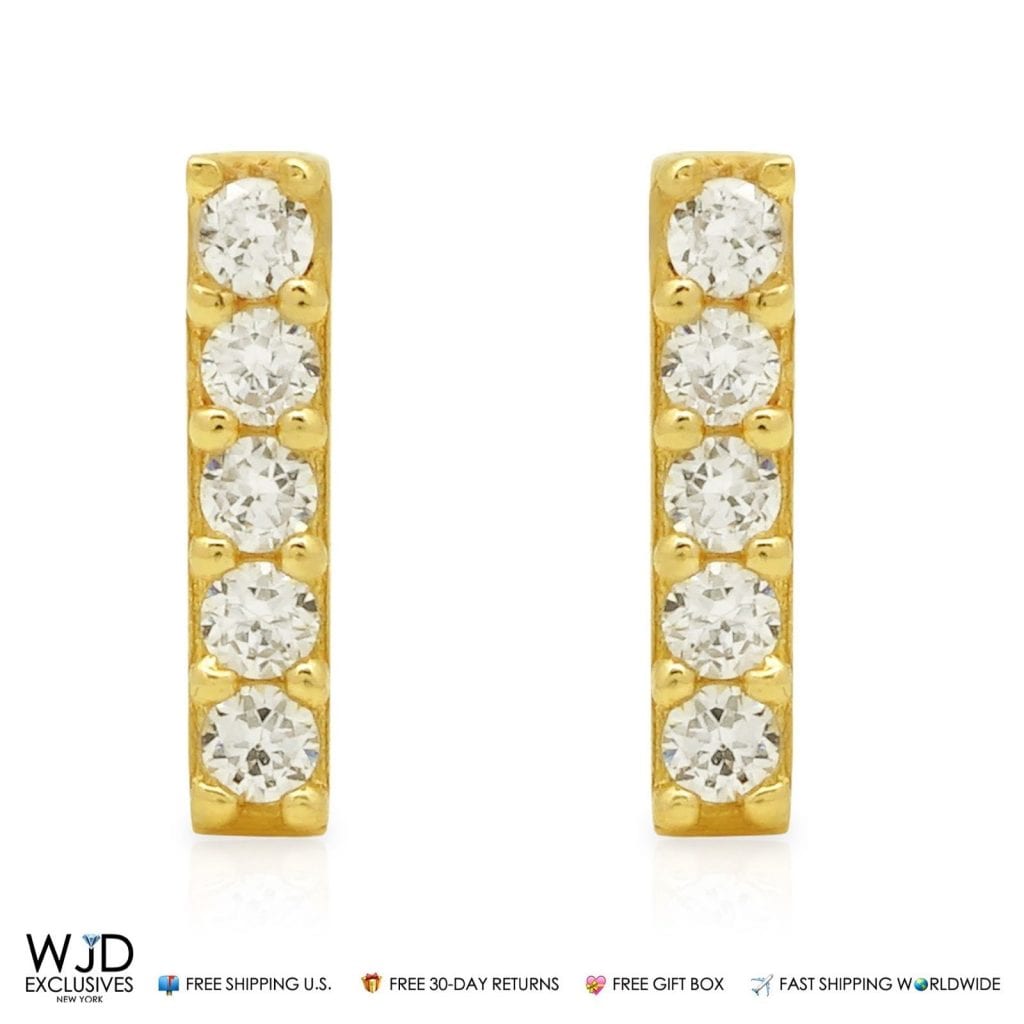 0.30Ct CZ 14K Yellow Gold Small Stick Bar Stud Earrings 8mm
