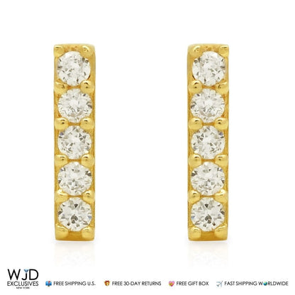 0.30Ct CZ 14K Yellow Gold Small Stick Bar Stud Earrings 8mm