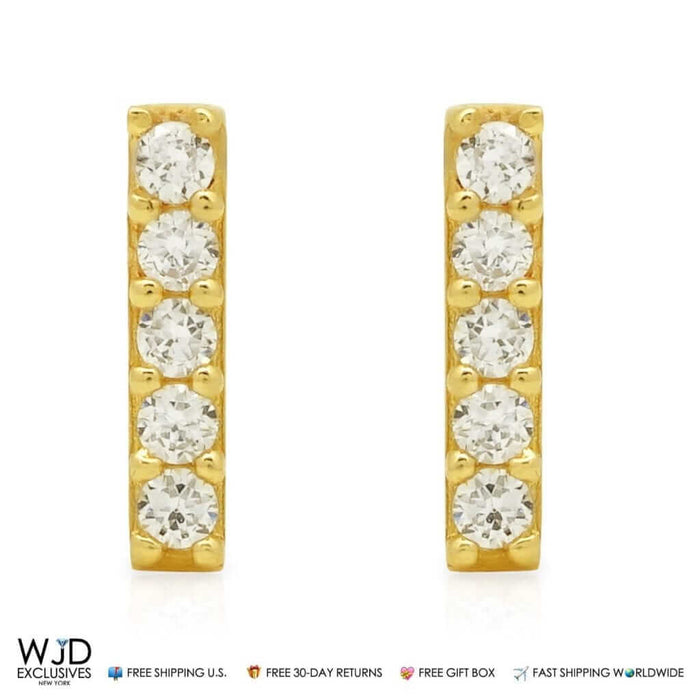 0.30Ct CZ 14K Yellow Gold Small Stick Bar Stud Earrings 8mm