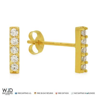 0.30Ct CZ 14K Yellow Gold Small Stick Bar Stud Earrings 8mm