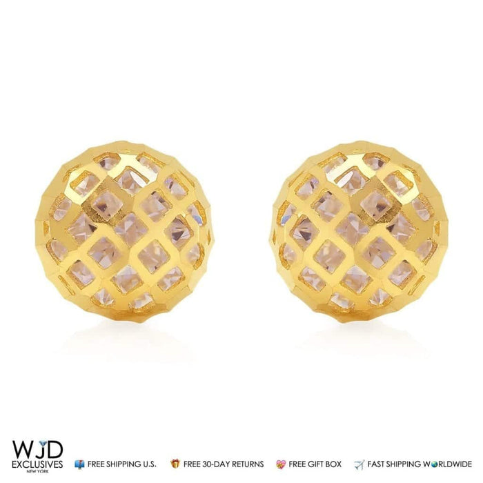14K Yellow Gold 3Ct Round CZ 8mm Diamond-Cut Stud Earrings