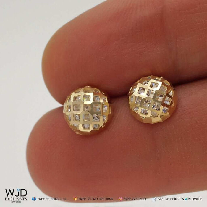 14K Yellow Gold 3Ct Round CZ 8mm Diamond-Cut Stud Earrings