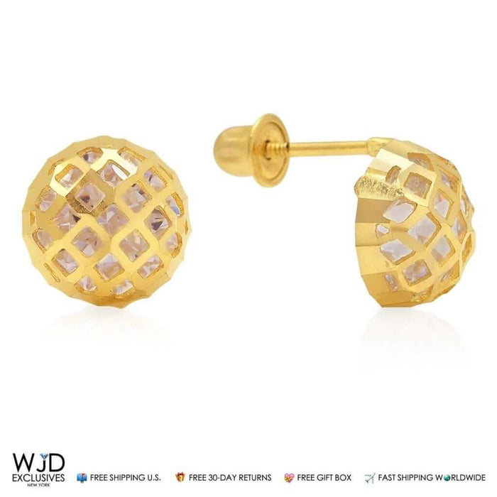 14K Yellow Gold 3Ct Round CZ 8mm Diamond-Cut Stud Earrings