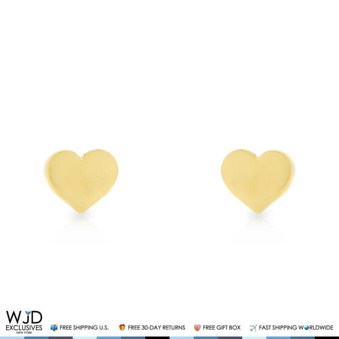 14K Real Yellow Gold 4mm Small Heart Shape Screw Back Stud Earrings