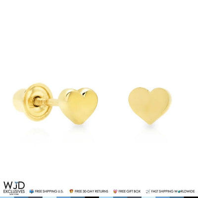14K Real Yellow Gold 4mm Small Heart Shape Screw Back Stud Earrings