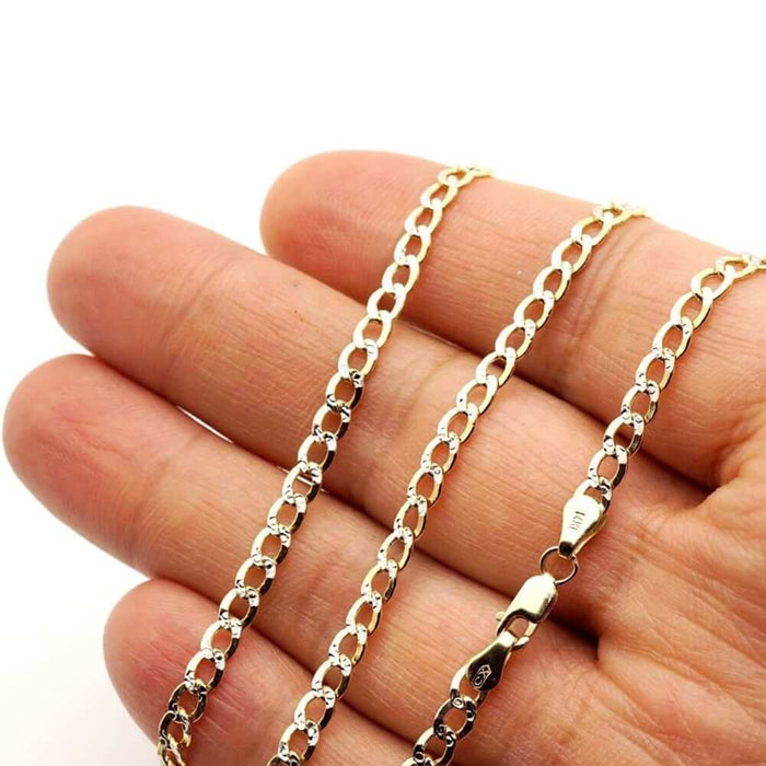 14k Yellow Gold 3.5mm Diamond Cut Cuban Curb Chain Necklace 16"-28"