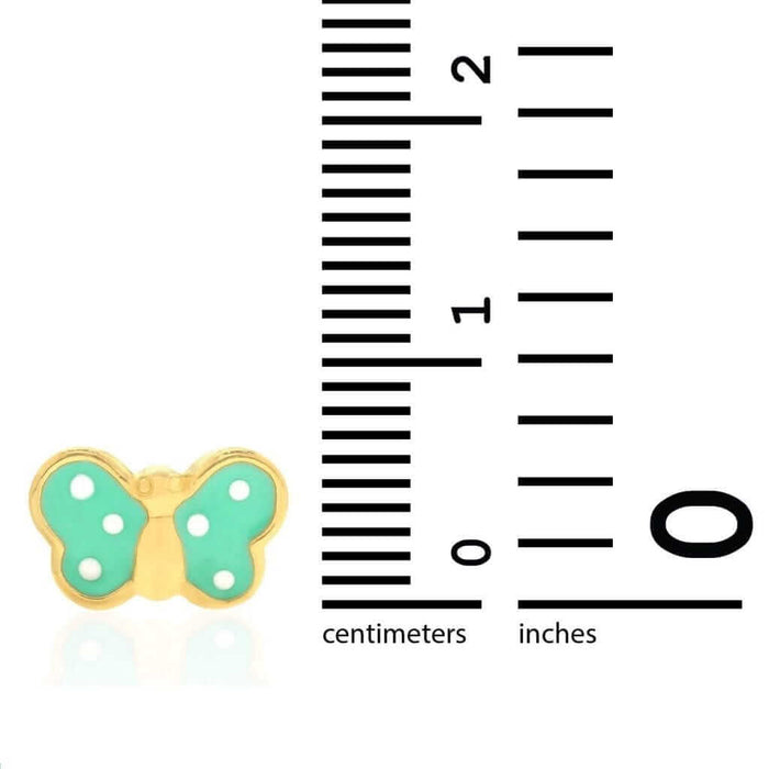Kids 14K Yellow Gold Enamel Butterfly Baby Screw Back Stud Earrings Large
