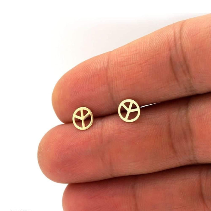 14K Yellow Gold Peace Sign Stud Screw Back Earrings