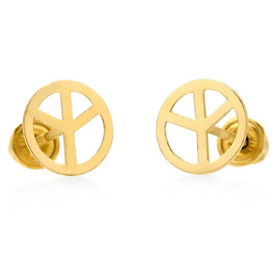 14K Yellow Gold Peace Sign Stud Screw Back Earrings