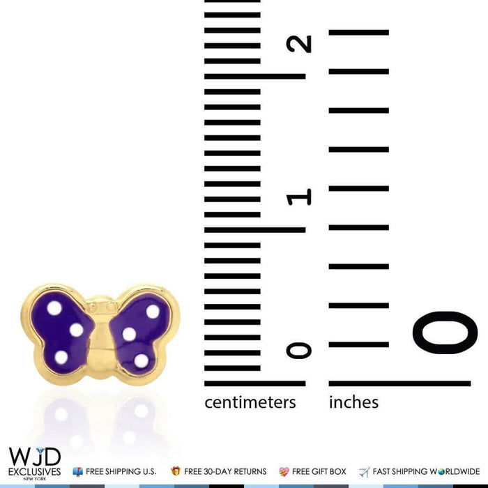 Kids 14K Yellow Gold Enamel Butterfly Baby Screw Back Stud Earrings Large