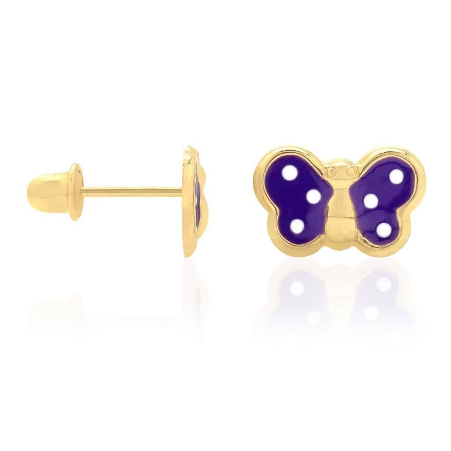 Kid's 14k Yellow Gold Enamel Butterfly Baby Screw Back Stud Earrings Large