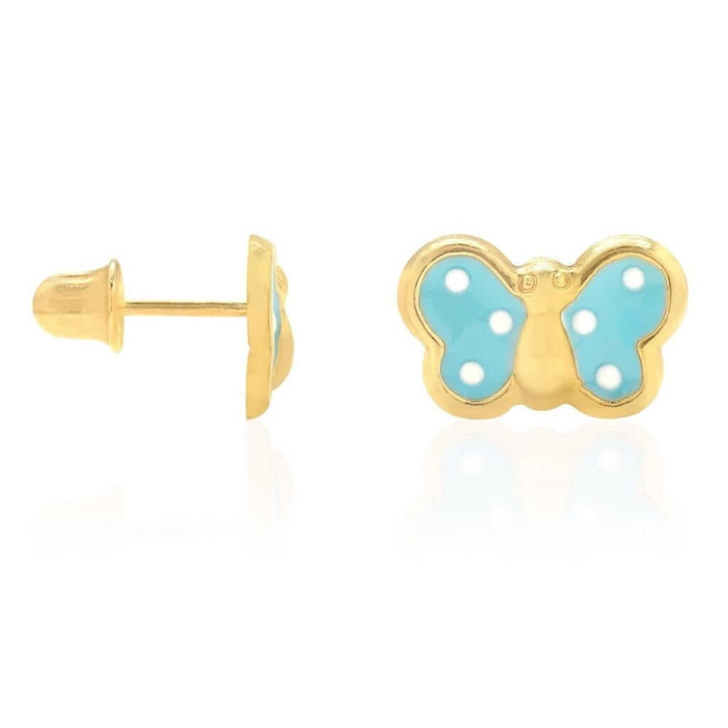 Kids 14K Yellow Gold Enamel Butterfly Baby Screw Back Stud Earrings Large