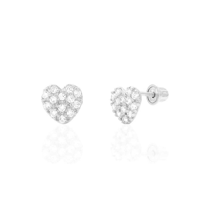 14k Yellow Gold White Gold CZ Heart Screw Back Stud Earrings