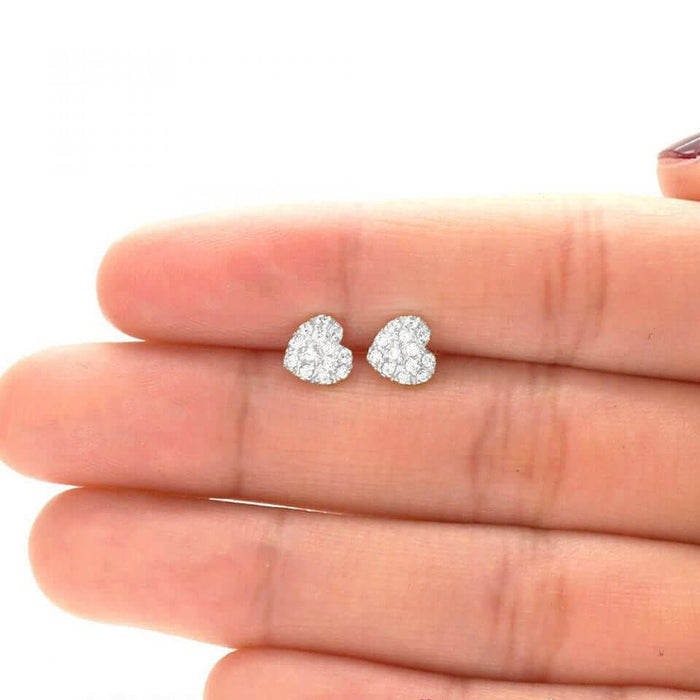 14k Yellow Gold White Gold CZ Heart Screw Back Stud Earrings