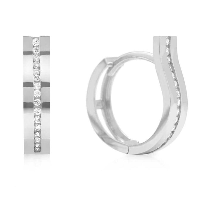 14k Yellow Gold White Gold CZ Huggie Hoop Earrings 0.6"