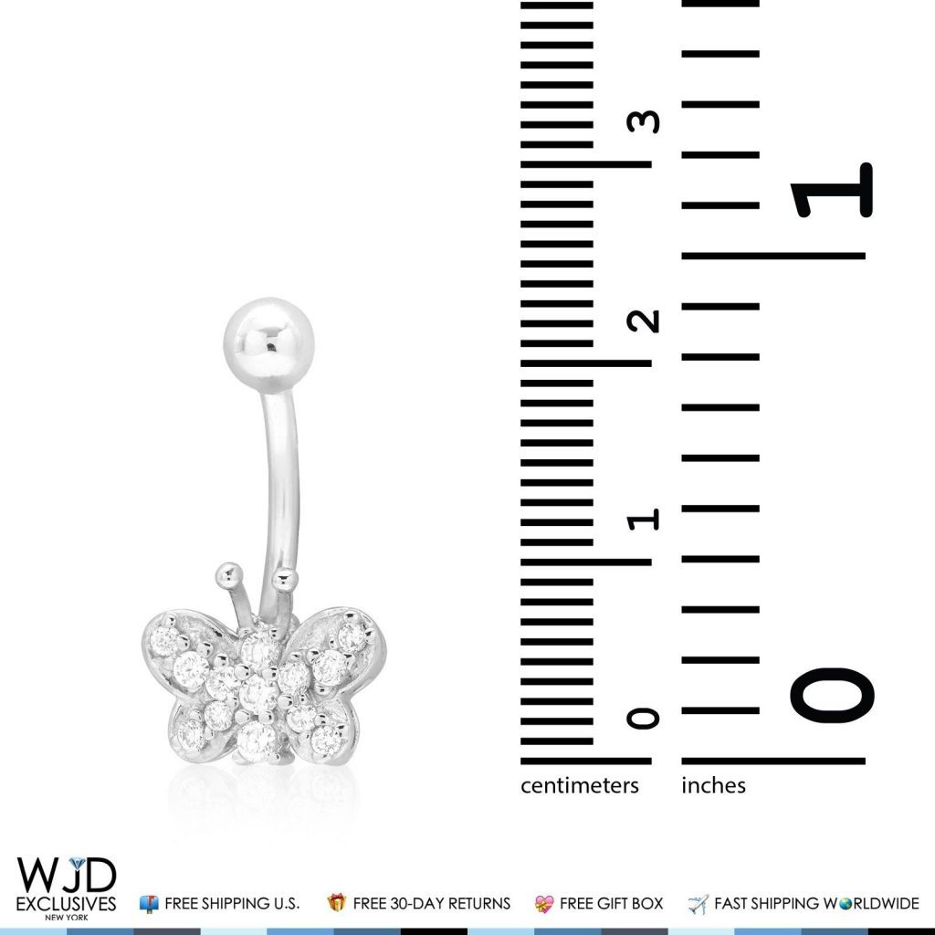 14K Real Gold White CZ Butterfly Navel Belly Button Ring