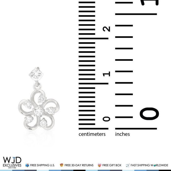 14K White Gold 0.40CTW CZ Flower Dangle Earrings
