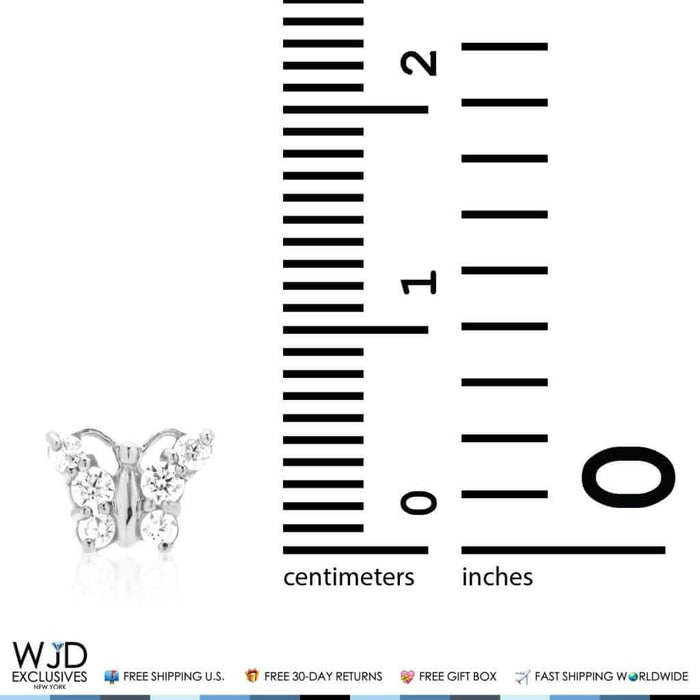 14K White Gold CZ Butterfly Baby Screw Back Stud Kids Earrings