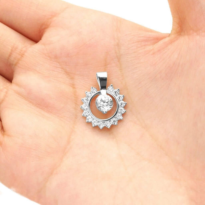 14k Yellow White Gold 1.40Ct CZ Halo Pendant 0.8"