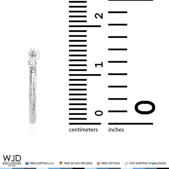 14K White Gold 14mm Diameter Snap Closure Twisted Rope Style Hoop Earrings