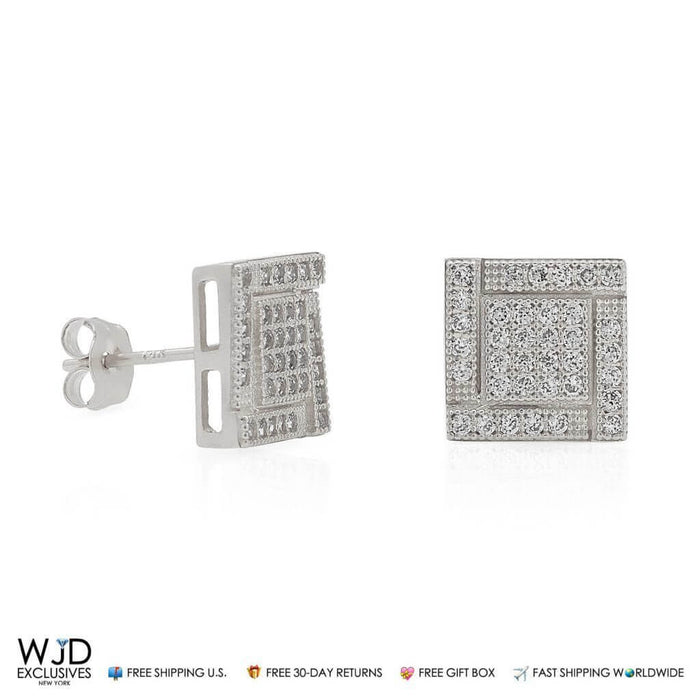 14K White Gold 1.5Ct CZ Square Shaped Stud Earrings 8.5mm