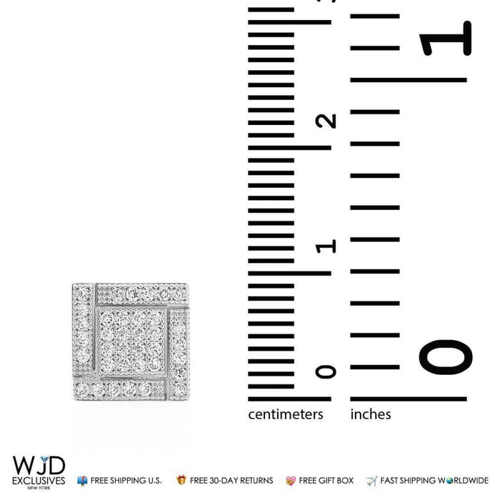 14K White Gold 1.5Ct CZ Square Shaped Stud Earrings 8.5mm