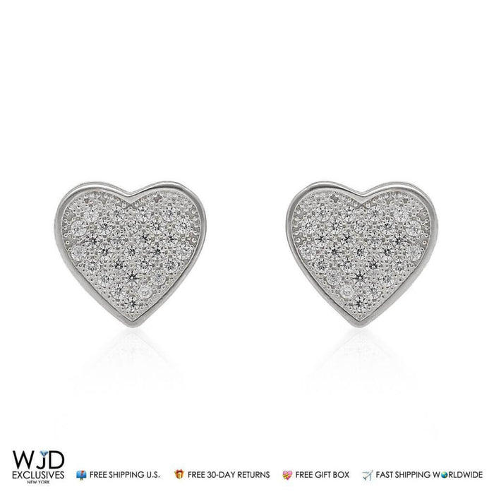 1Ct CZ 14K White Gold Heart Cluster Stud Earrings 10mm