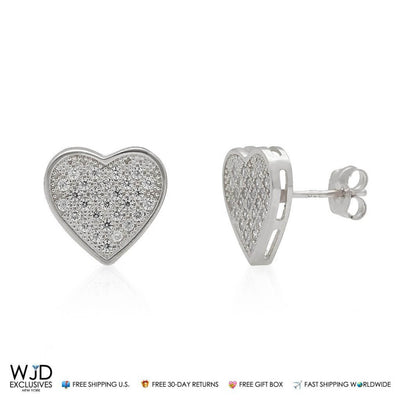14K White Gold Heart Cluster Stud Earrings 10mm