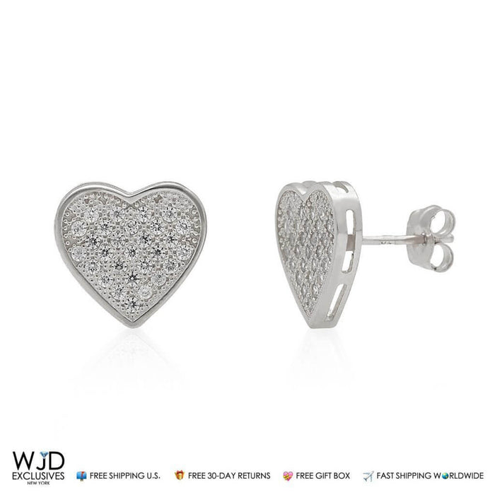 14K White Gold Heart Cluster Stud Earrings 10mm