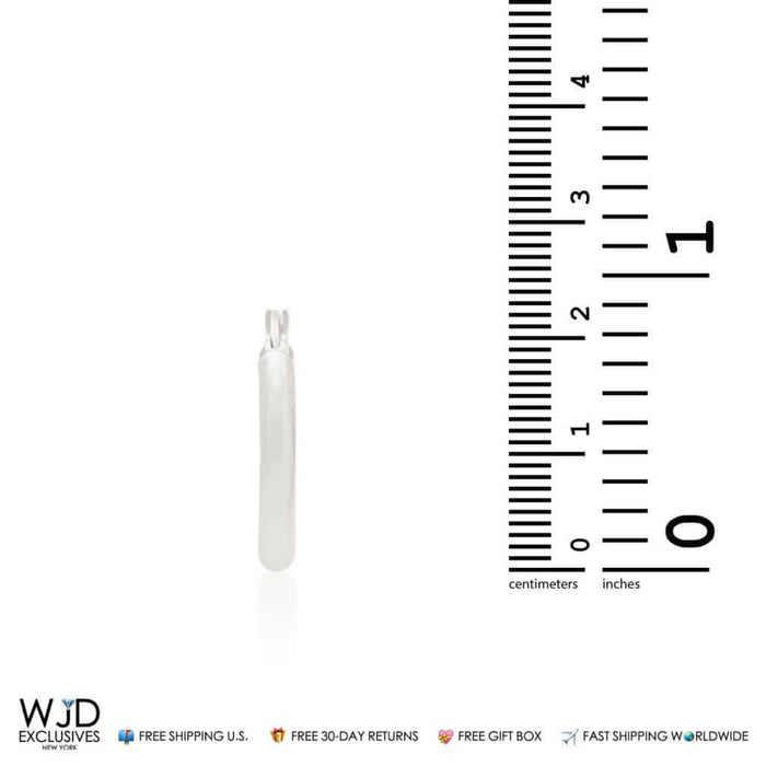 14K White Gold 3mm Thick Diamond-Cut Hoop Earrings 0.8"