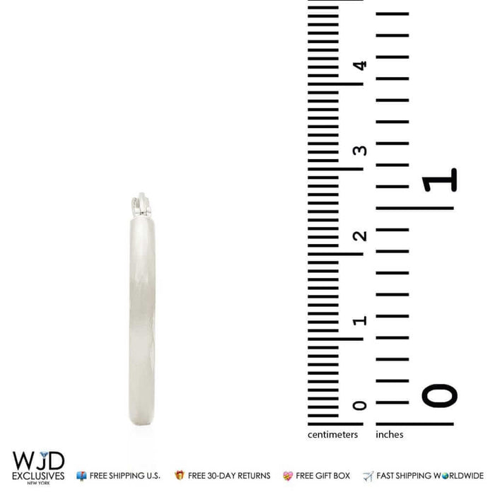 14K White Gold 3mm Diamond-Cut Hoop Earrings 1"