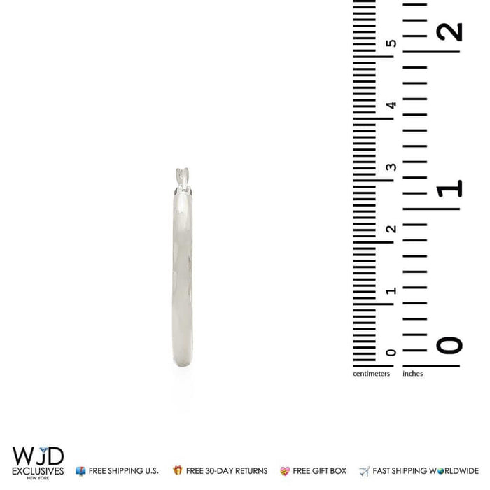 14K White Gold 3mm Thick Diamond-Cut Hoop Earrings 1.2"