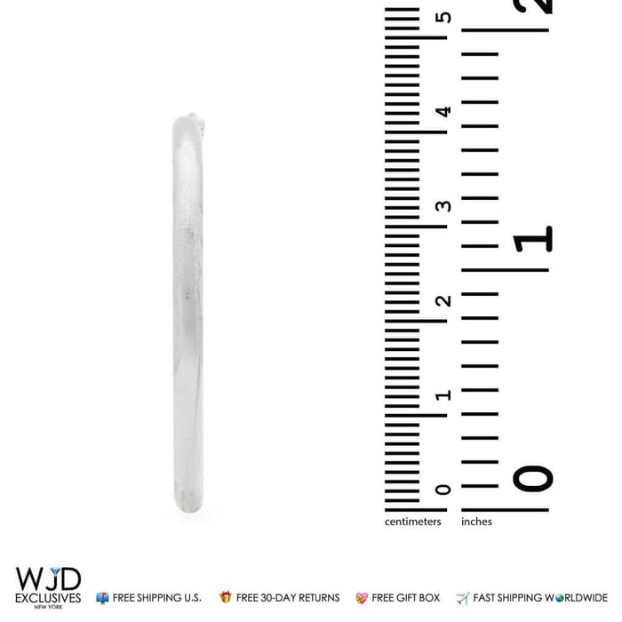 14K Solid White Gold 3mm Thick Diamond Cut Hoop Earrings 1.6"