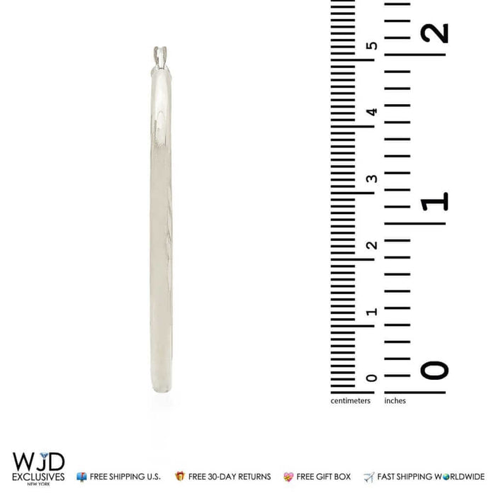 14K White Gold 3mm Diamond-Cut Hoop Earrings 2"