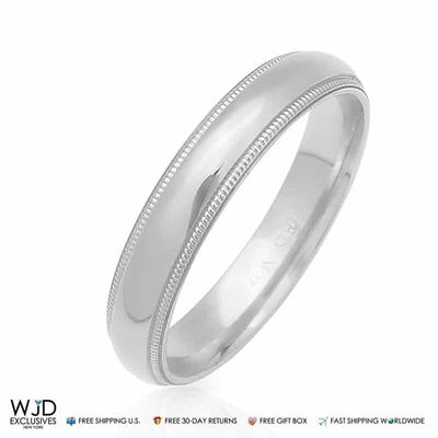 Solid 14K Gold White 4mm Milgrain Wedding Band Ring