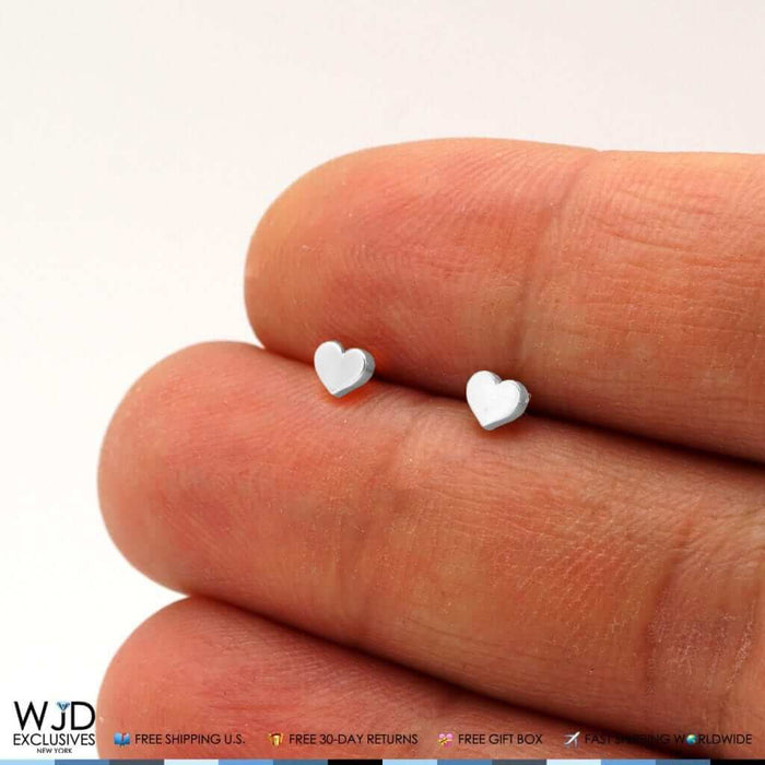14K White Gold 4mm Small Heart Shape Screw Back Stud Earrings