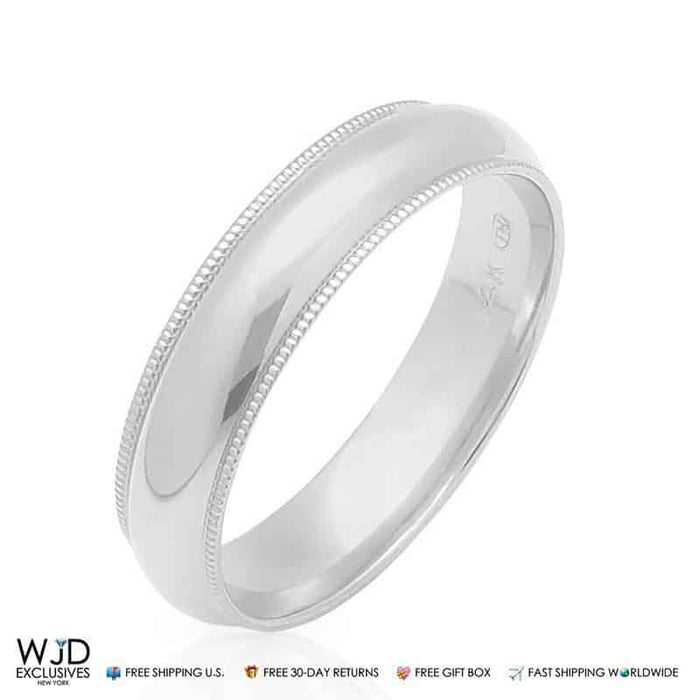 Solid 14K Gold White 5mm Milgrain Wedding Band Ring Size 11.5