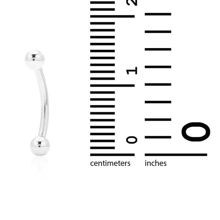 14K White Gold Curved 16G 0.4" Barbell Eyebrow Ring