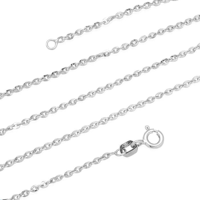 14K White Gold 1.6mm Flat Cable Diamond-Cut Chain (Solid Links) 16"-20"